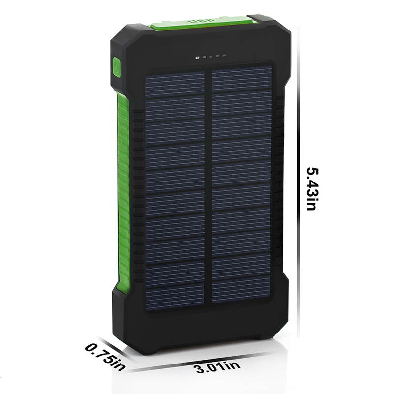 10000mAh Solar Power Bank Waterproof Solar External Battery Emergency Charging for iPhone Huawei Mobiles Camping LED Light