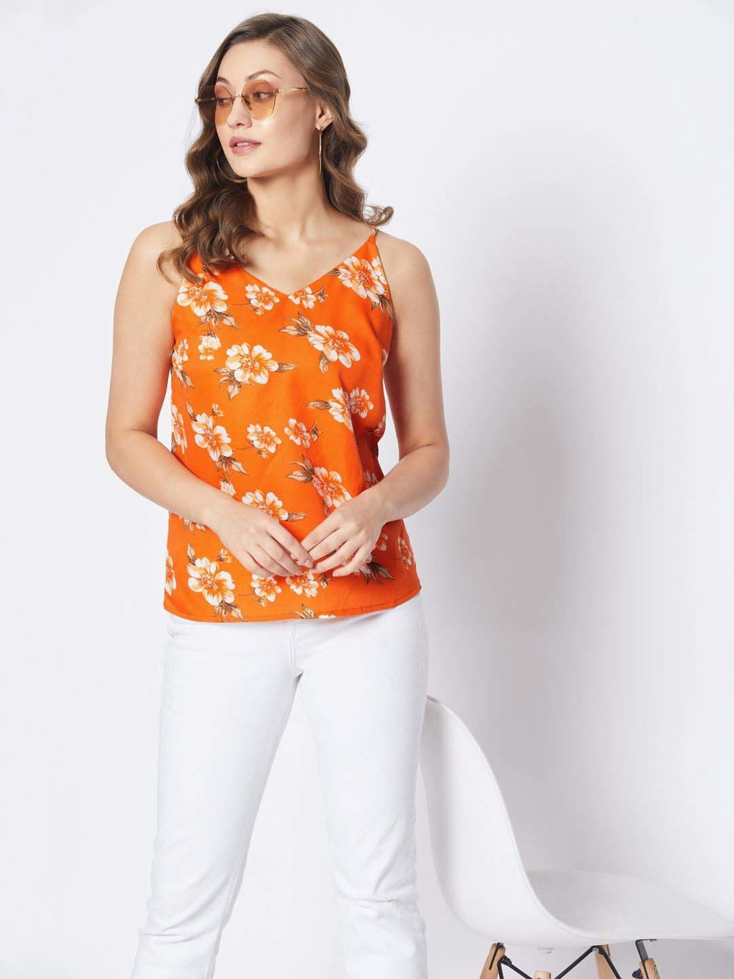 PURYS Orange Printed Top