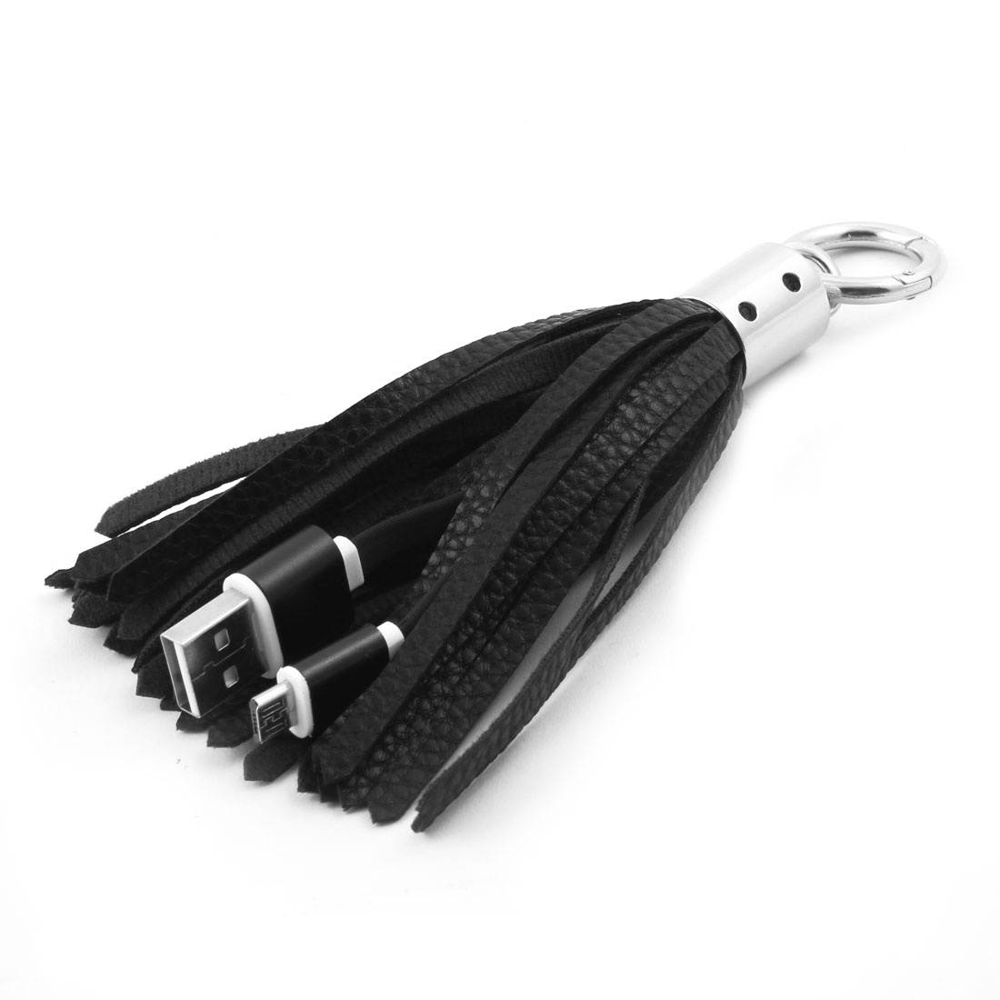 Cellphone Tassel Key Buckle USB 2.0 A Male to Micro B Charger Data Cable Black
