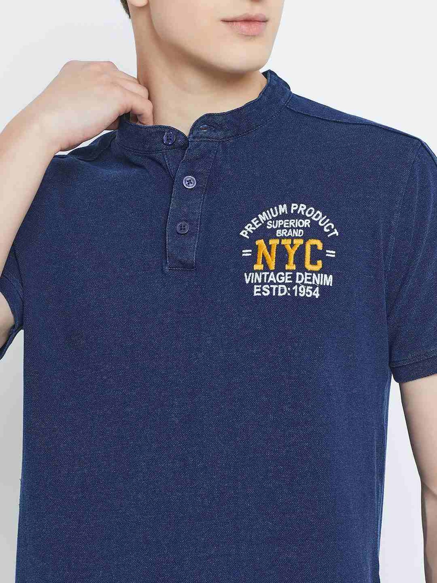 Club York Navy Regular Fit Henley T-Shirt