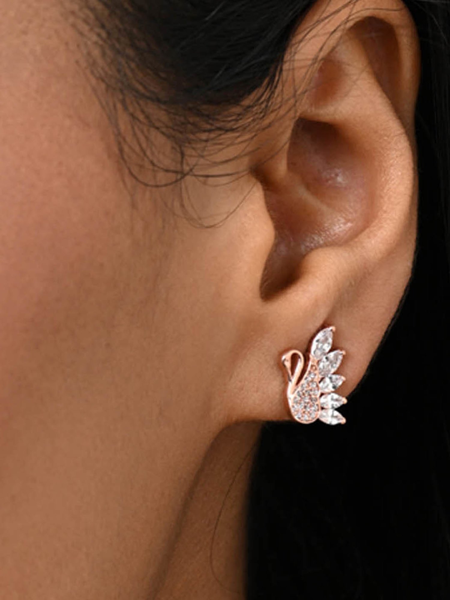 Clara 925 Silver Rose Gold Plated Swiss Zirconia Dancing Swan Stud Earrings Gift for Women