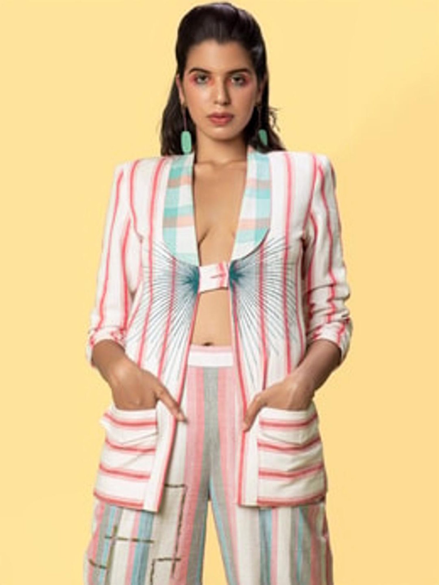 Anushe Pirani White & Red Of Myriad Minds Belted Safari Jacket