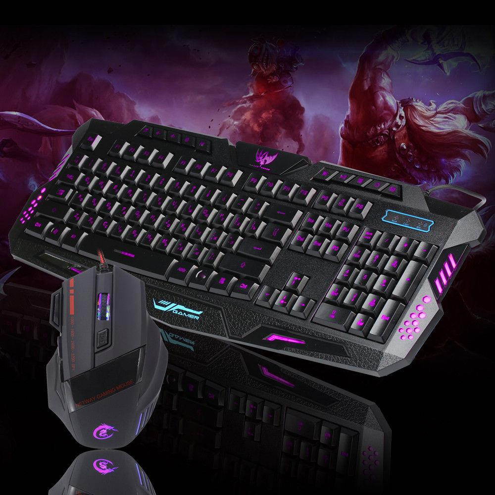 LED Gaming Wired keyboard+Mouse Mice A Set Multimedia Keyboard Mouse Bundles