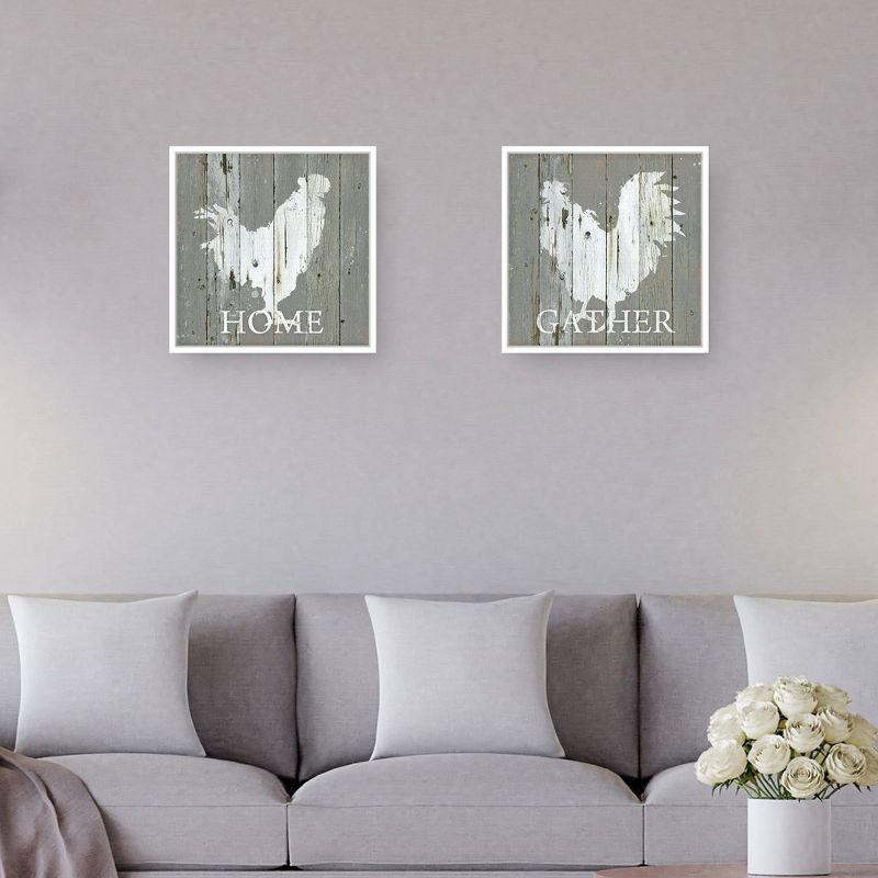 Set of 2 Galvanized Rooster I & II Framed Canvas Art Prints - Masterpiece Art Gallery