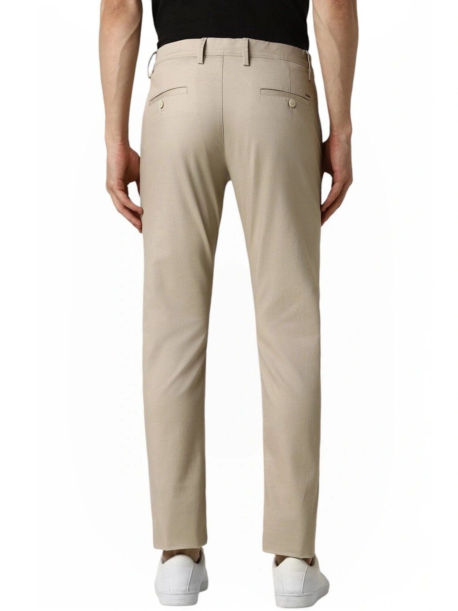 Slowave Beige Regular Fit Flat Front Trousers