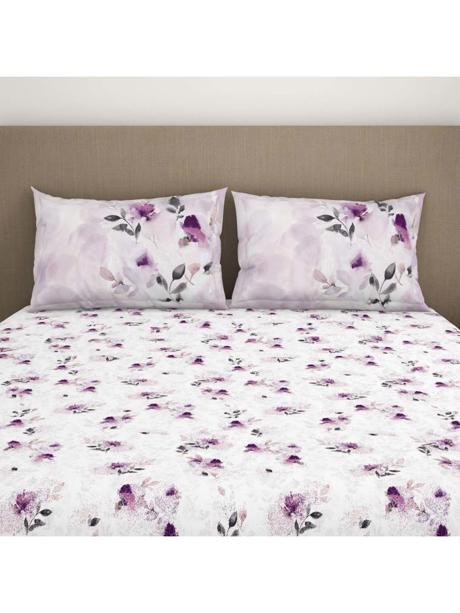 Spaces Dark Purple Cotton 144 TC King Bed Sheet With Pillow Covers