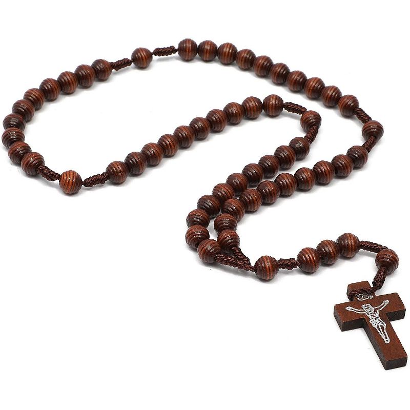 Juvolicious 12-Pack Catholic Rosary Beads, Maple Wood Cross Handmade Necklace Prayer Gifts