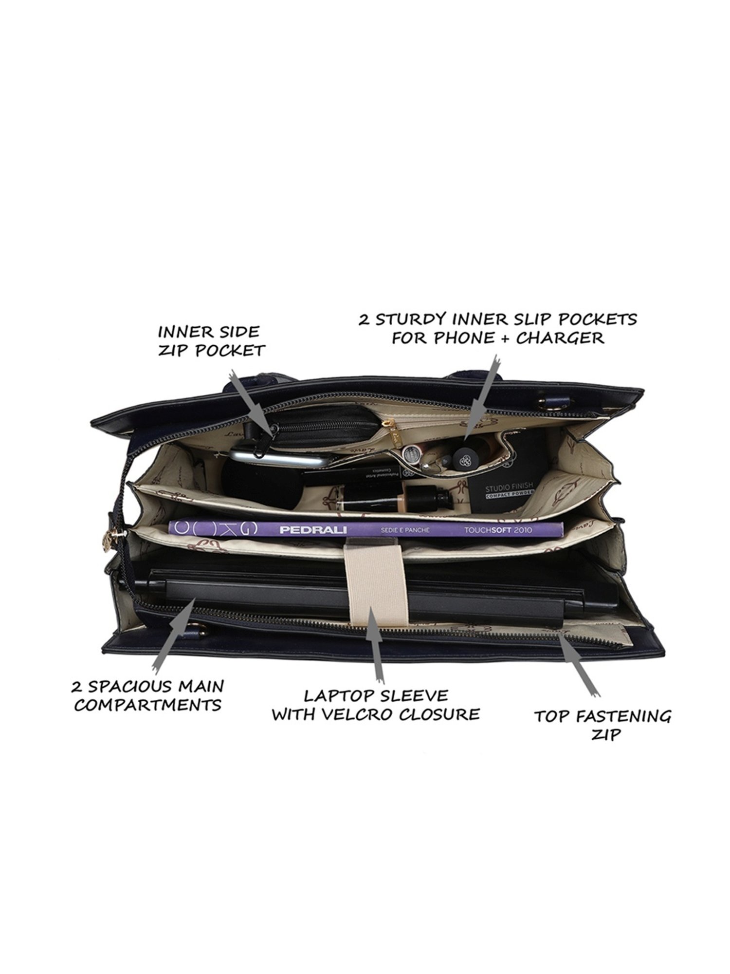 Lavie Liz Ellon Navy Synthetic Textured Laptop Handbag