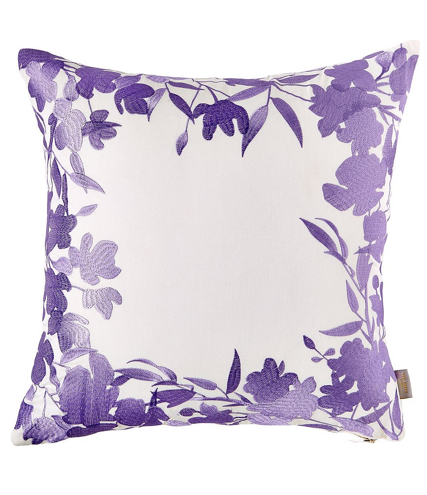 Ted Baker London Hedgerow White/Lilac Embroidered Floral Frame Square Pillow