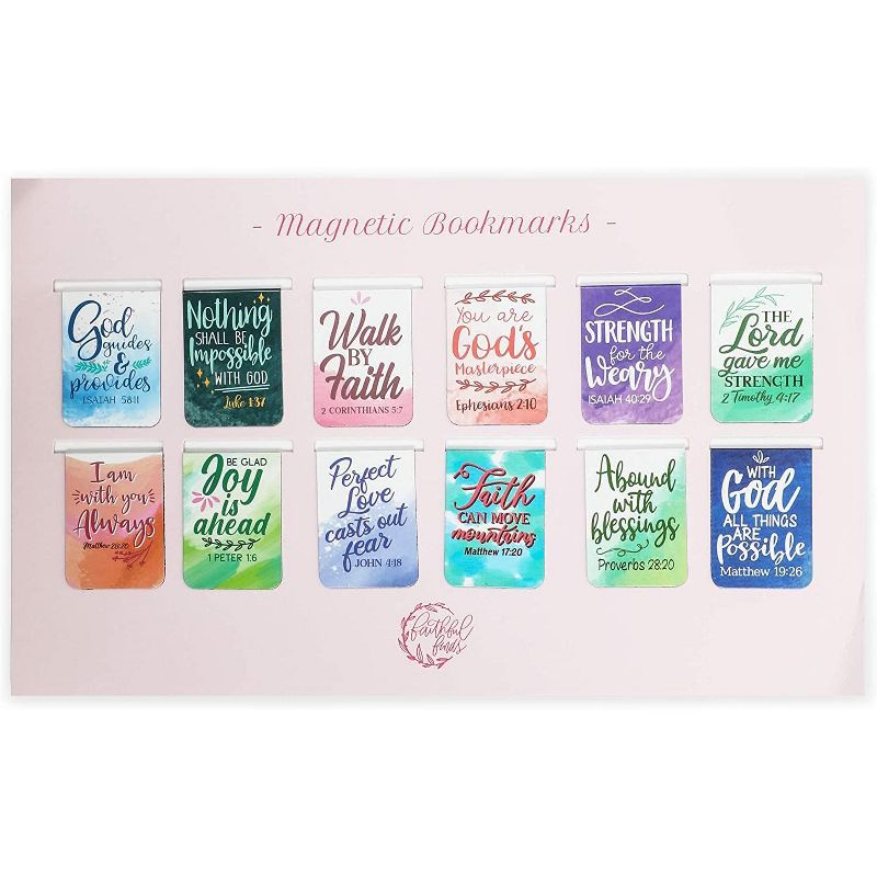 Faithful Finds 72 Pieces Bible Magnetic Bookmarks with Scripture Verses for Books, 1 x 1.35 In