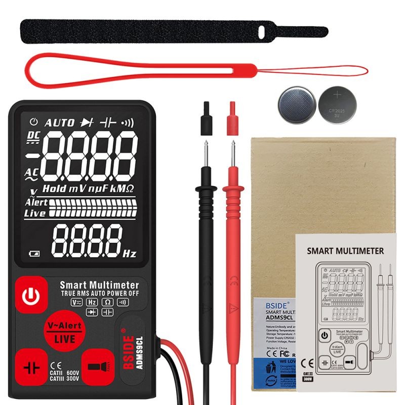 BSIDE 9999 Counts Smart Multimeter True RMS Digital Multimeter Measuring AC/DC Voltage Resistance Frequency with EBTN LCD Display DC/AC Voltage Meter Resistance Capacitance and Diode Tester