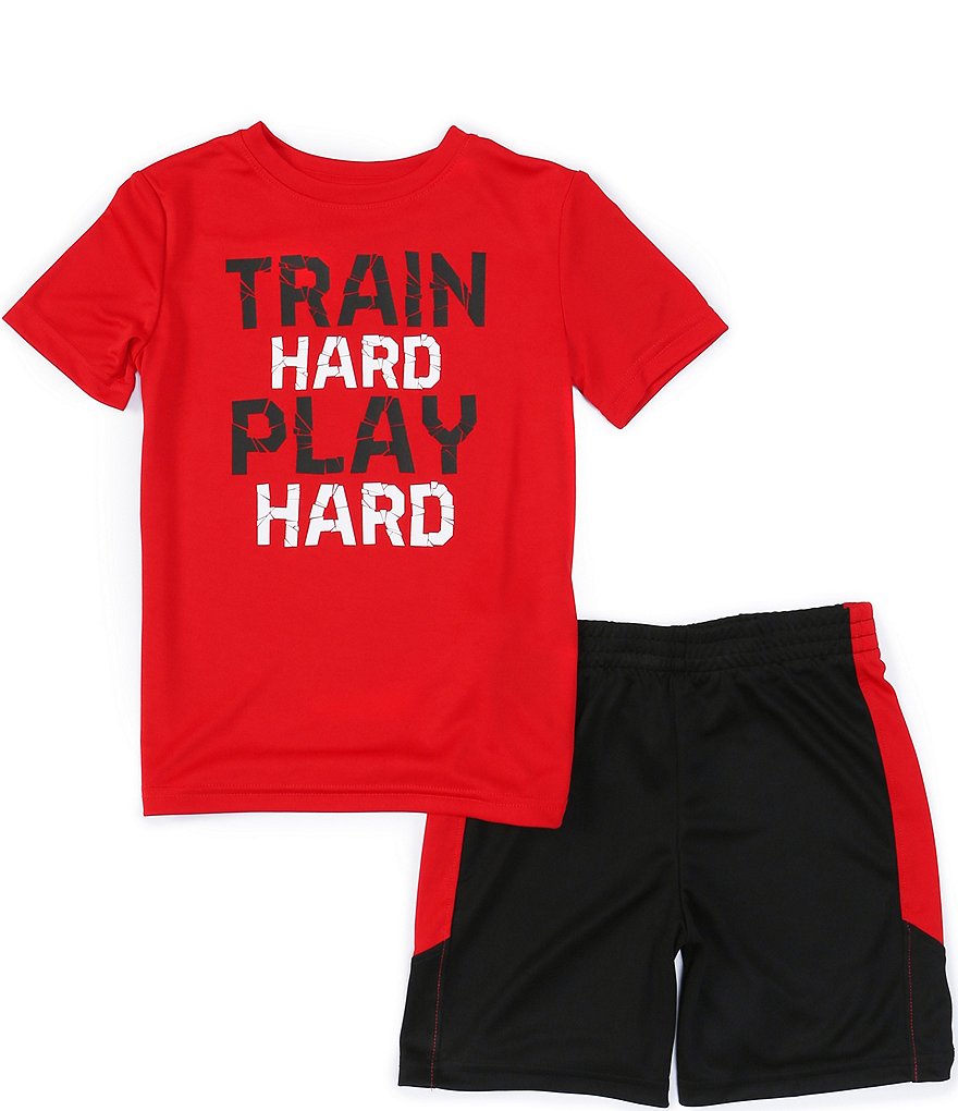 Kinetic by Class Club Little Boys 2T-7 Short-Sleeve Play Hard Performance Tee and Shorts Set