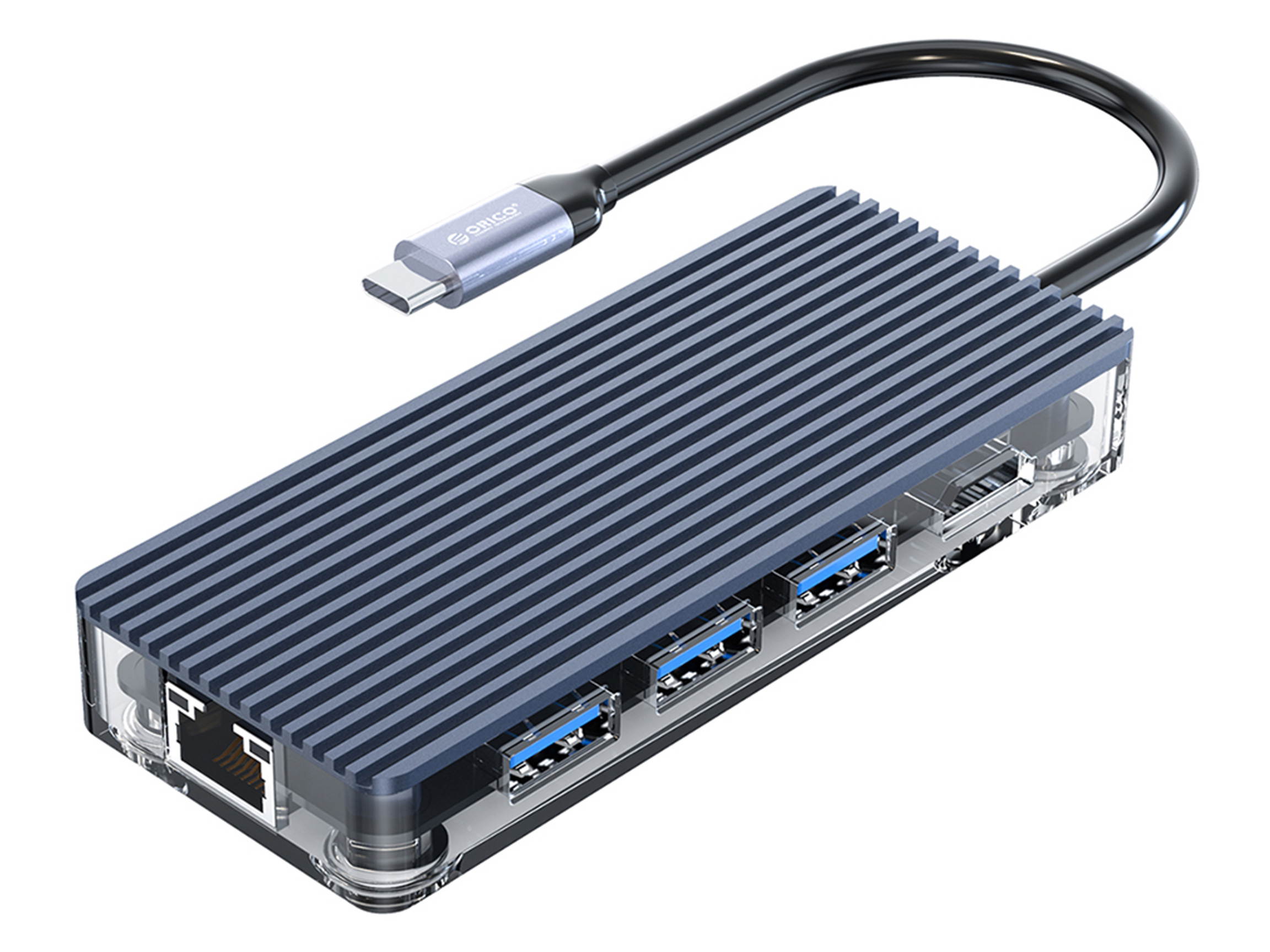 ORICO Type C Adapter HUB with 3 USB 3.0 Ports, 1x 4K HDMI, 1x 1000M RJ45 Ethernet, Power Delivery for Charging  6-in-1 USB Type C to HDMI Adapter Docking Station, Up to 5Gbps,Plug and Play