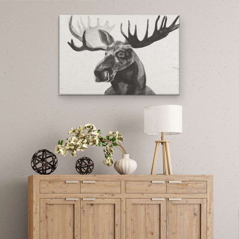 24"x36" Watercolor Moose By Ben Gordon Art On Canvas Black - Fine Art Canvas