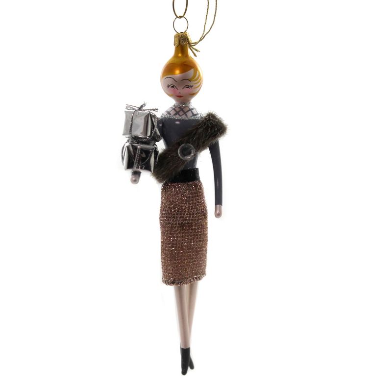 Italian Ornaments 7.0" Lady With Fur Stole Ornament Italian Couture Diva  -  Tree Ornaments