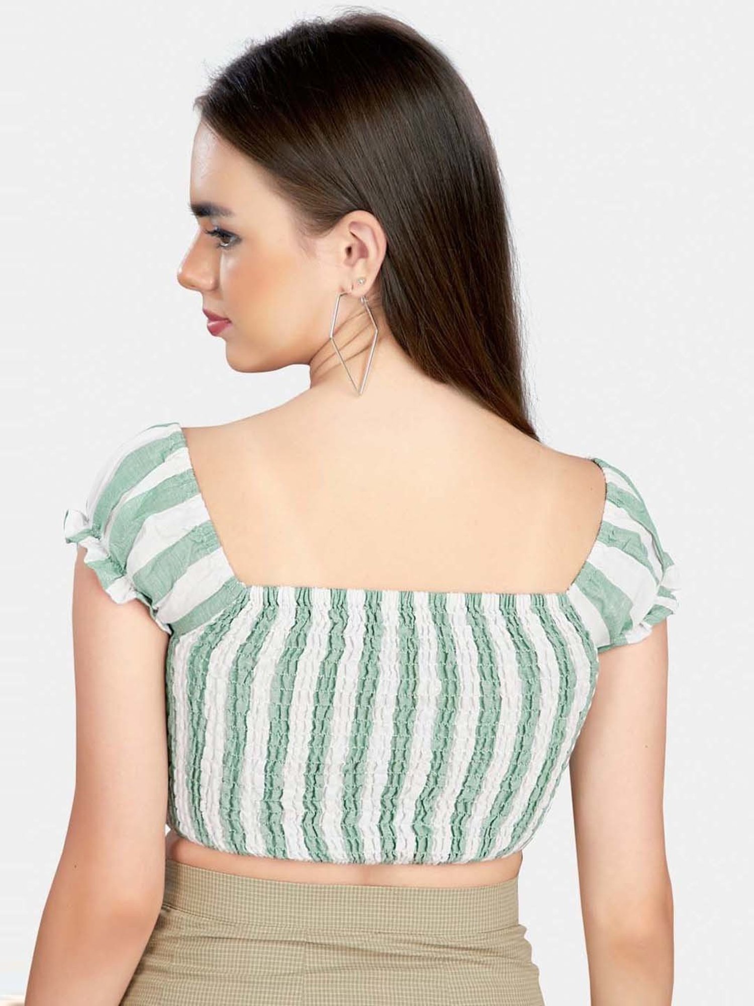 VASTRADO Green Striped Crop Top