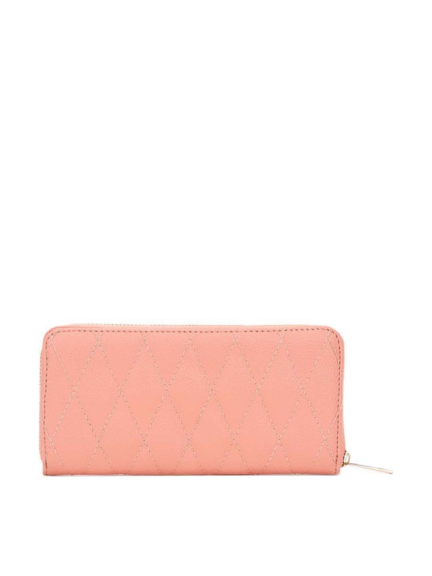 KLEIO Peach Quilted Zip Around Wallet for Women