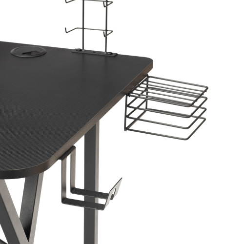 47" Gaming Desk Table, E-Sports Computer Desk with PC Stand Shelf Keyboard stand Power Strip with USB Cup Holder & Headphone Hook Home Office Desk Gamer Desk Writing Table, Carbon Fiber Coated Black