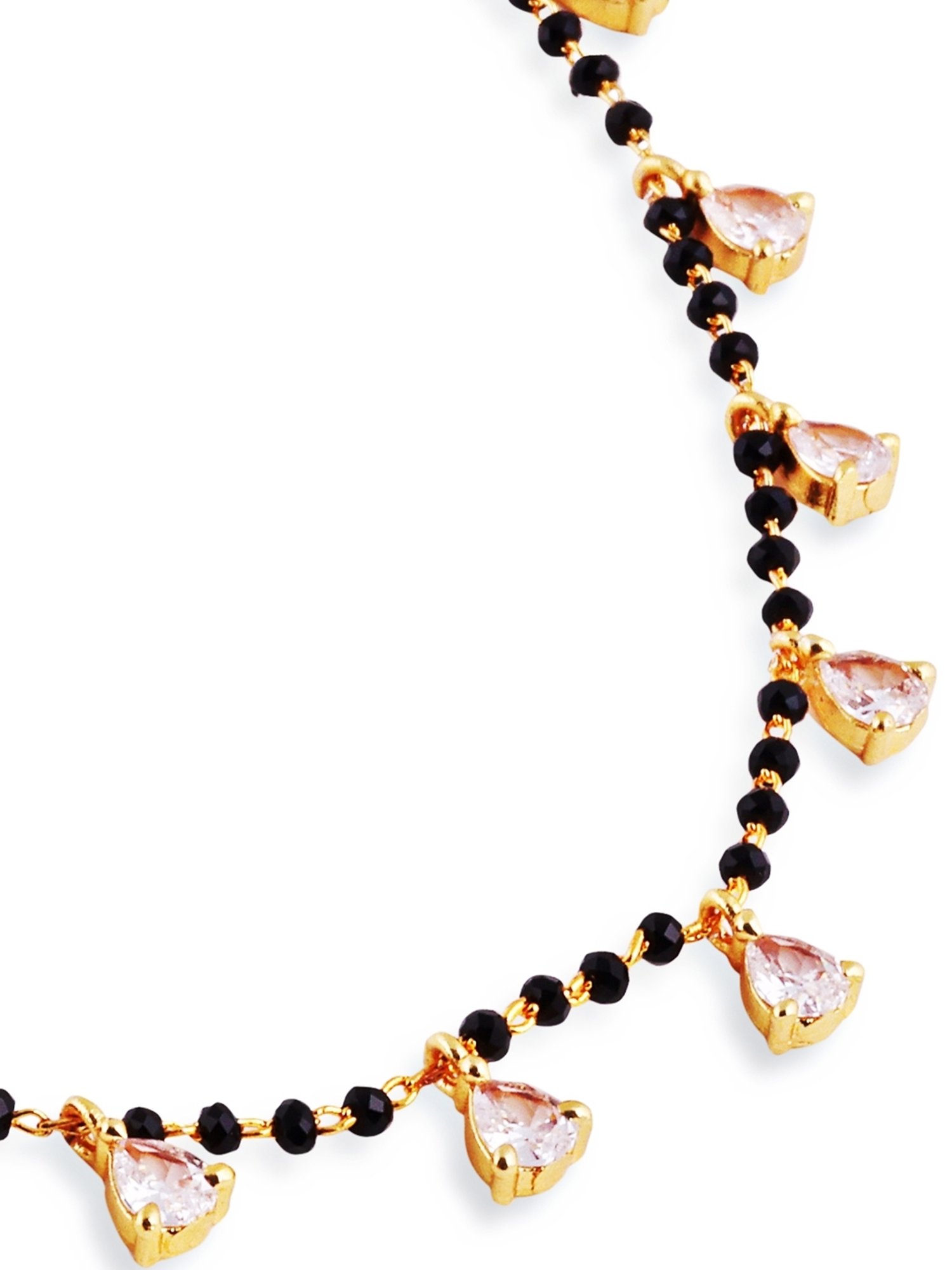 Abdesigns Gold-Plated Black Beaded American Diamond Mangalsutra