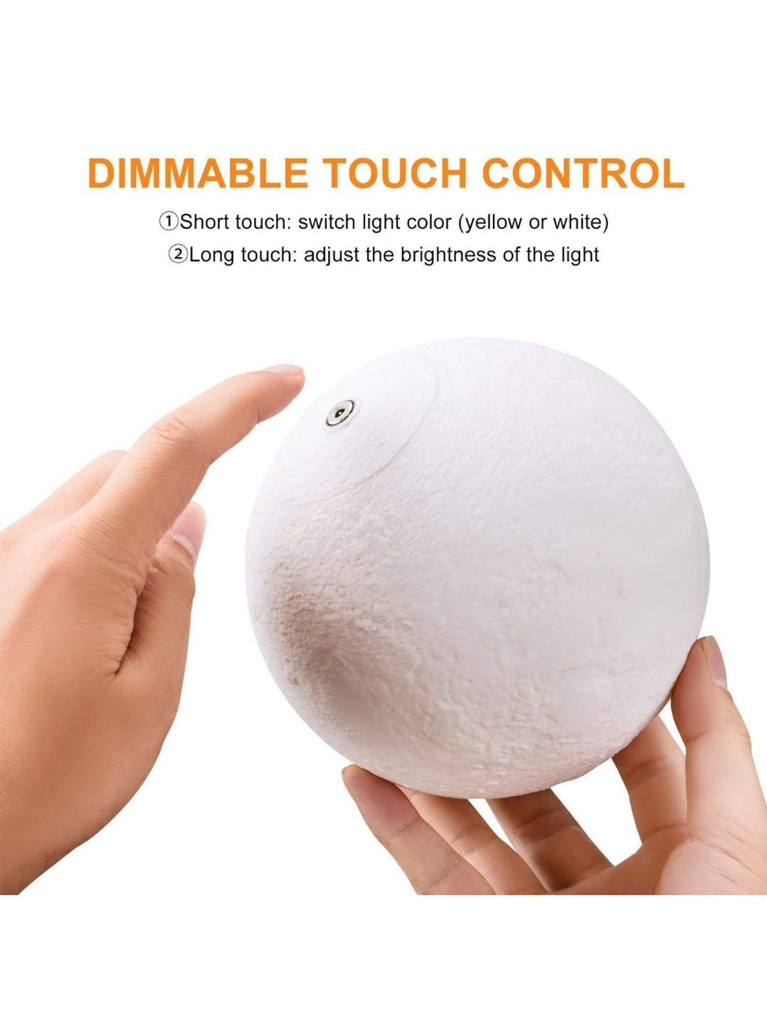 XERGY 3D Rechargeable Moon Light Lamp with Stand and Touch Control Adjust Brightness (White)