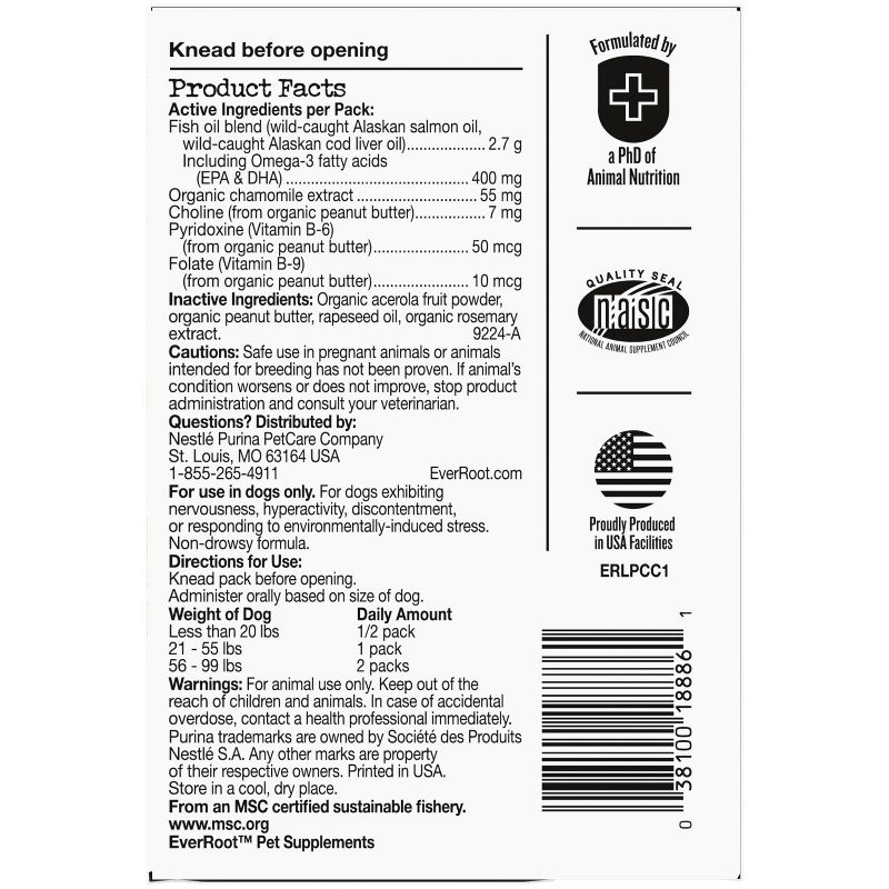 Purina EverRoot Calming Organic Dog Supplement Liquid Packs - 14ct