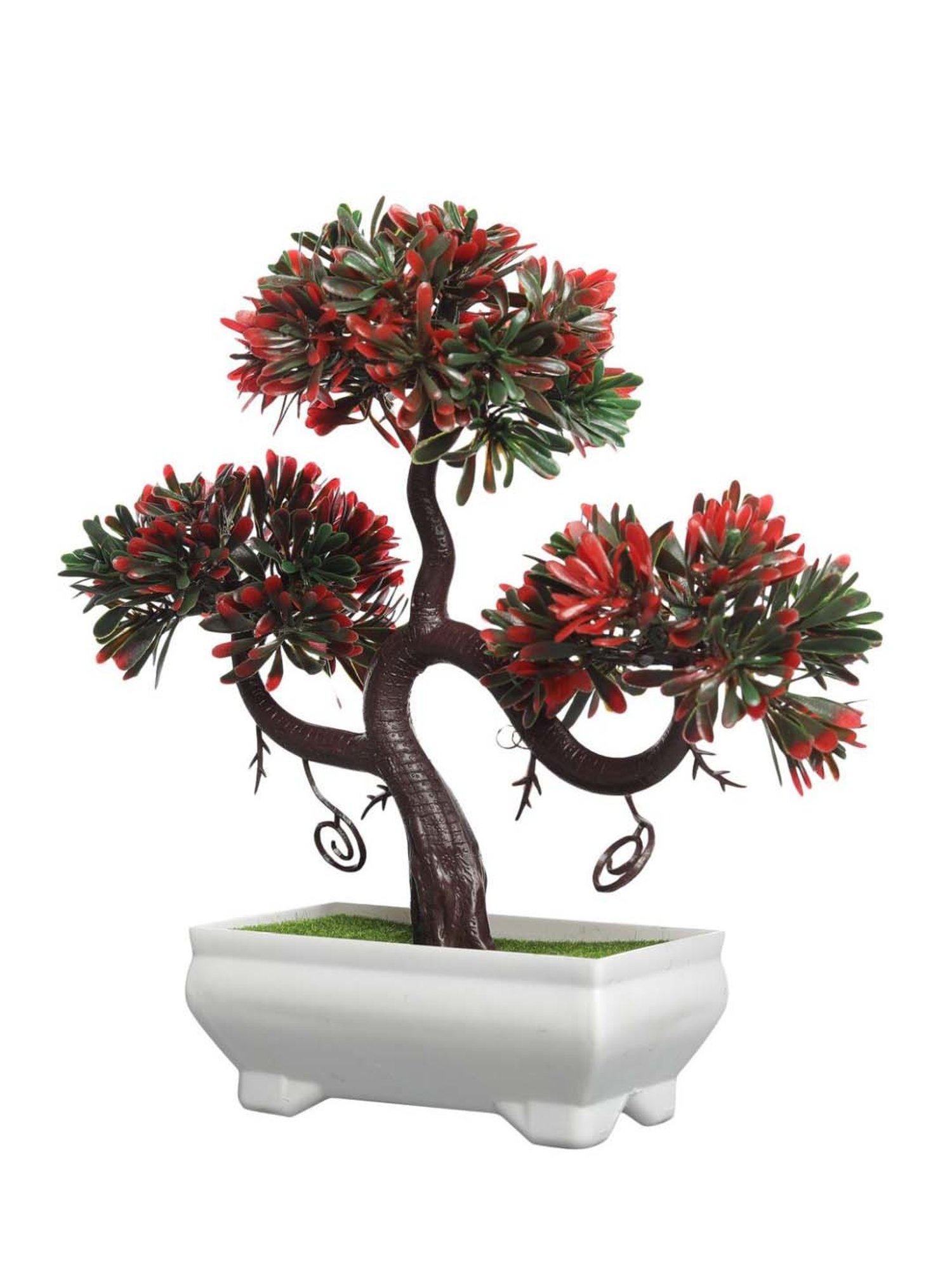 Foliyaj Red & Green Plastic Artificial Plant Bonsai Tree With Leaves