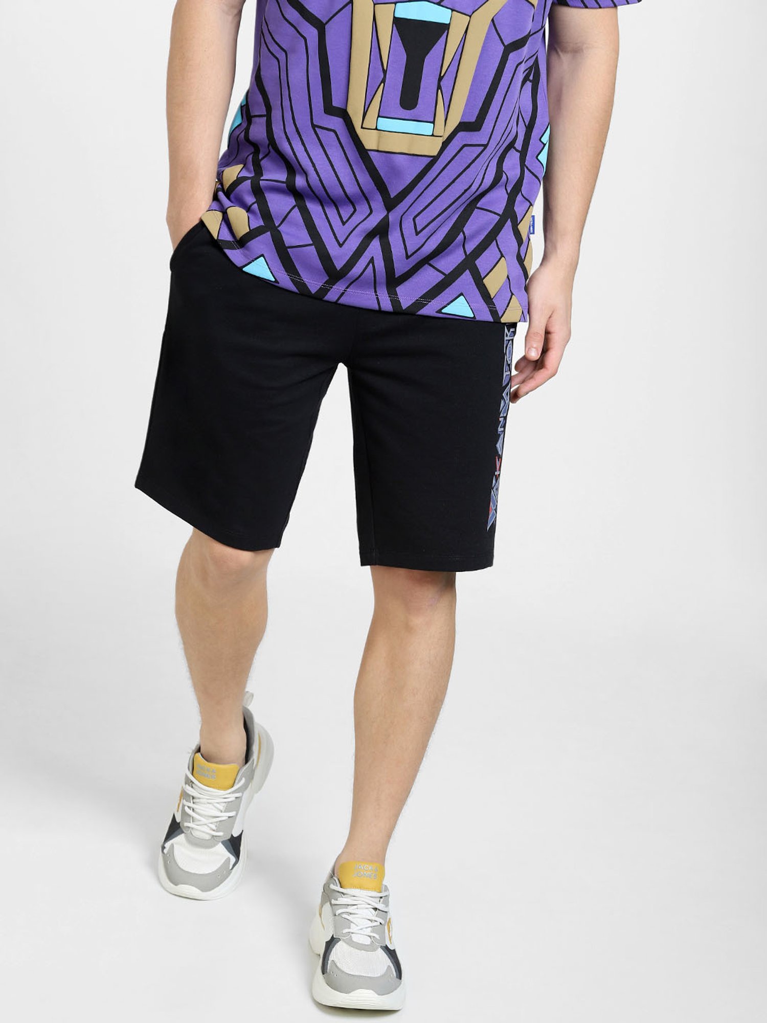Jack & Jones Black Regular Fit Printed Shorts