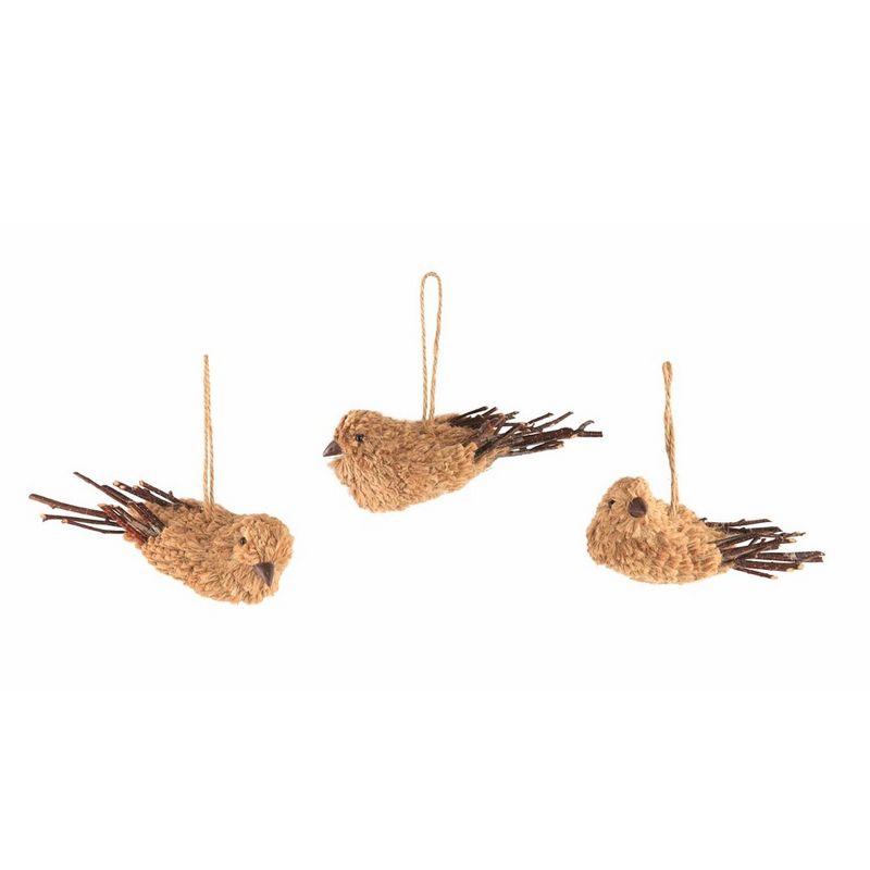 Napa Home and Garden 3ct Jute and Twig Woodland Forest Bird Christmas Ornament Set 5.5" - Brown