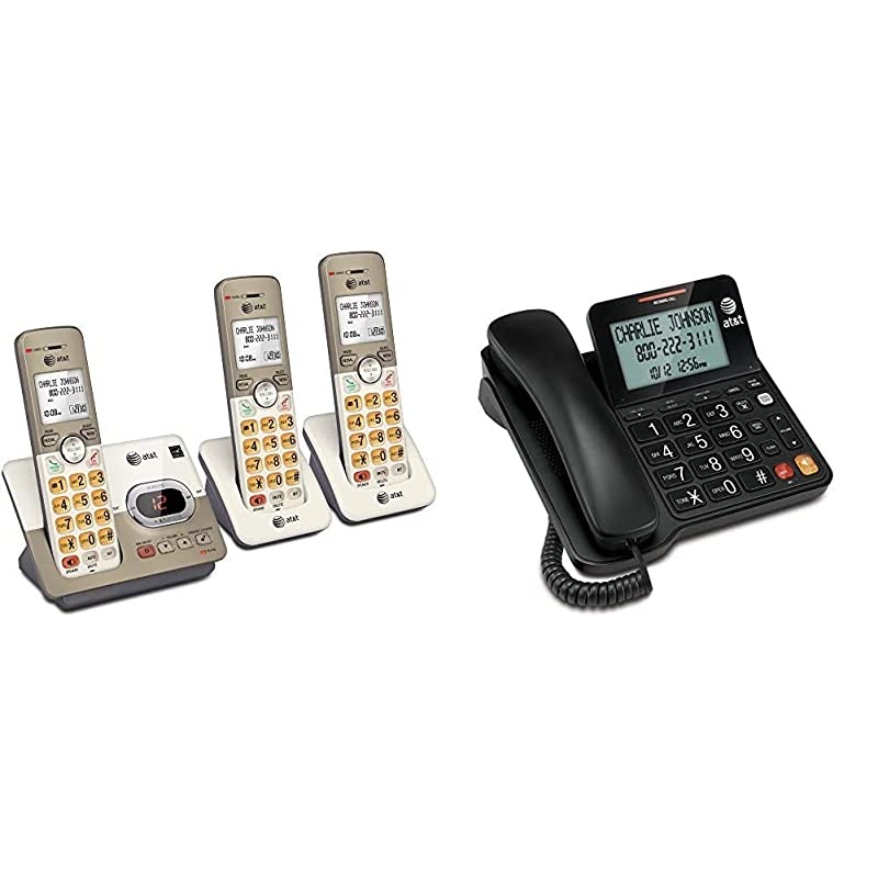 EL52313 3Handset Expandable Cordless Phone with Answering System ExtraLarge Backlit Keys CL2940 Corded Phone with Caller IDCall Waiting Speakerphone XL Tilt Display