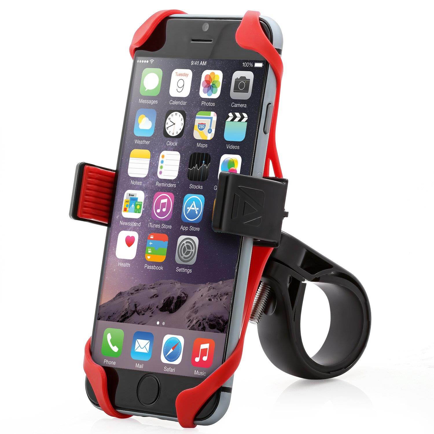 Aduro U-Grip Plus Universal Bike Mount - for Motorcycle, Handlebar, Roll Bar, iPhone X Xs 7 6 6s 7 Plus 5 5s 5c Bike Mount for All Android Smartphones, and GPS Holder (Black/Red)