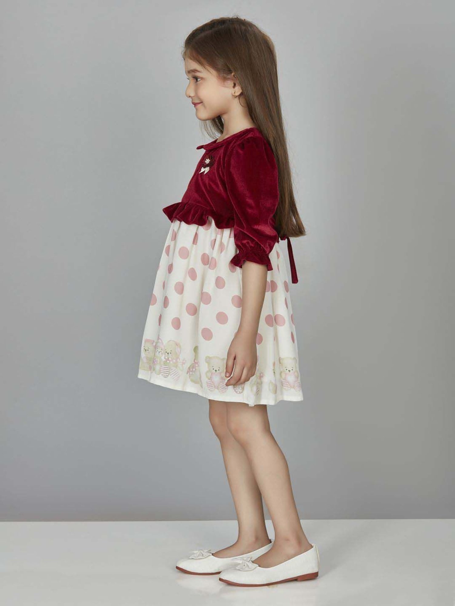 Peppermint Girls Maroon & White Printed Dress