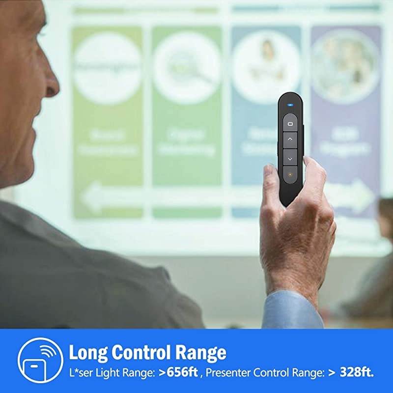 Rechargeable Presentation Clicker 100FT Wireless Presenter Remote Hyperlink Volume Control PowerPoint Clicker Presentation Remote 24GHz USB Presentation Pointer for Mac Laptop Computer