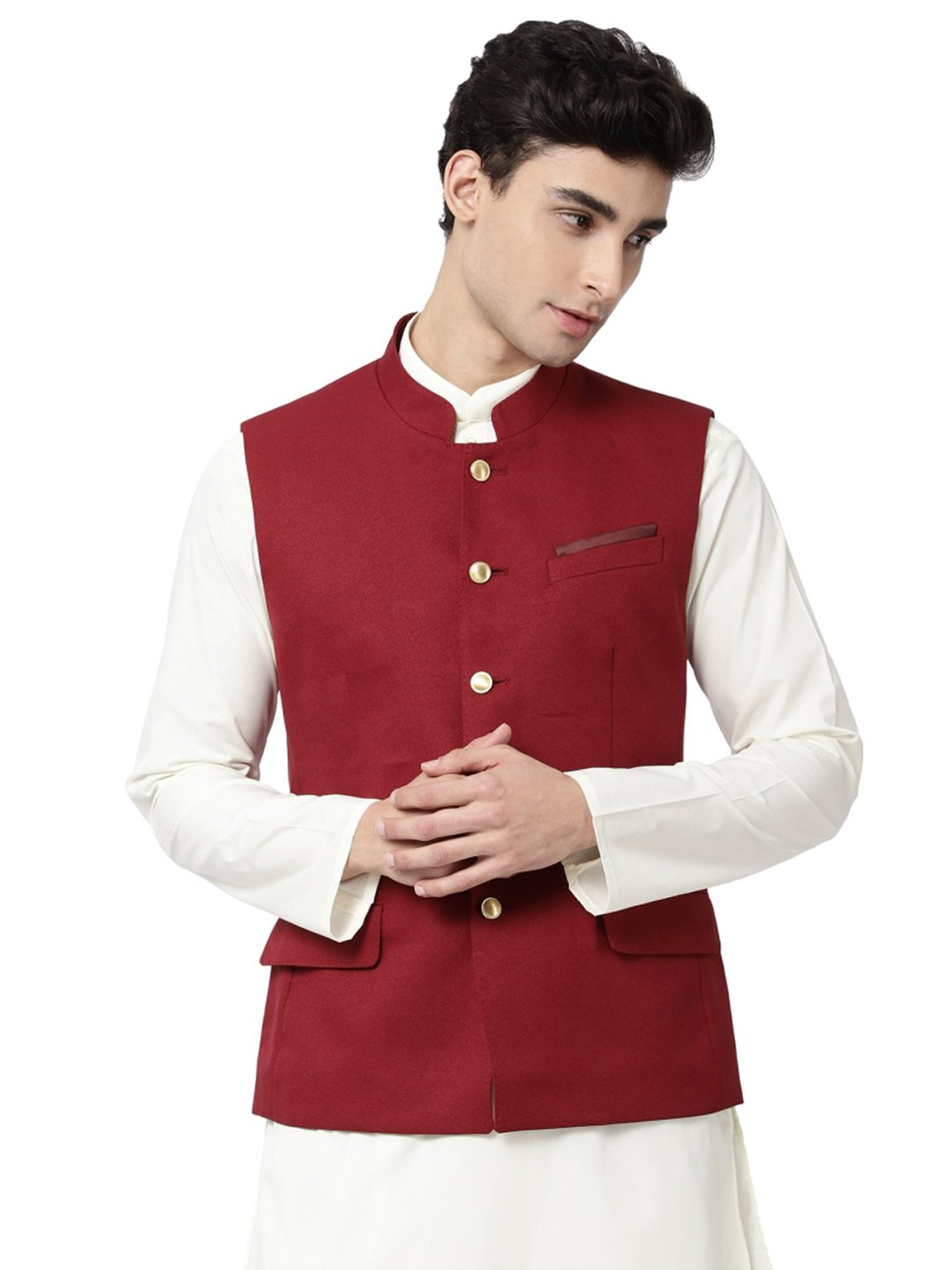 Ad By Arvind Maroon Regular Fit Nehru Jacket