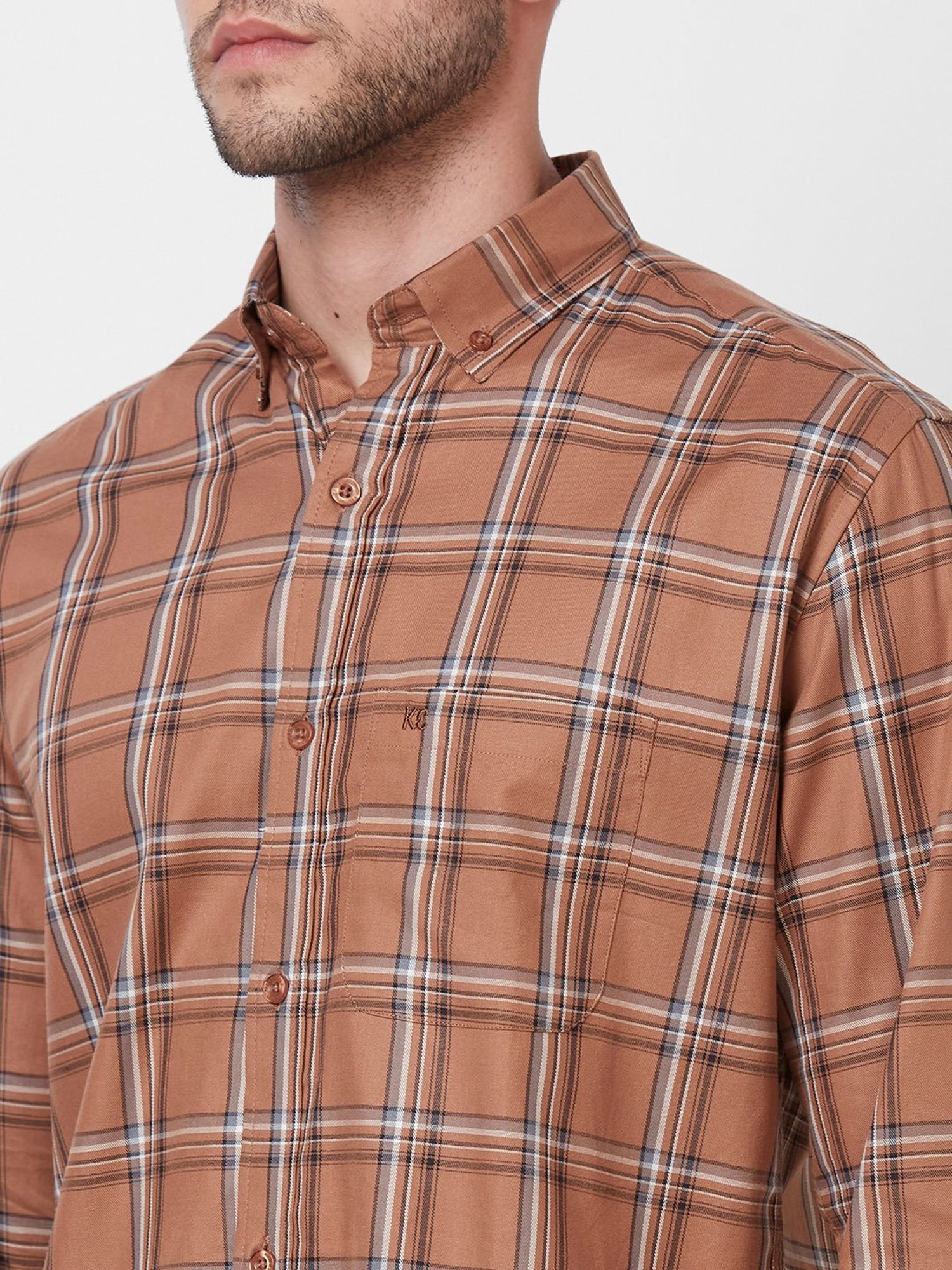 Kenneth Cole New York Mustard Slim Fit Check Cotton Shirt