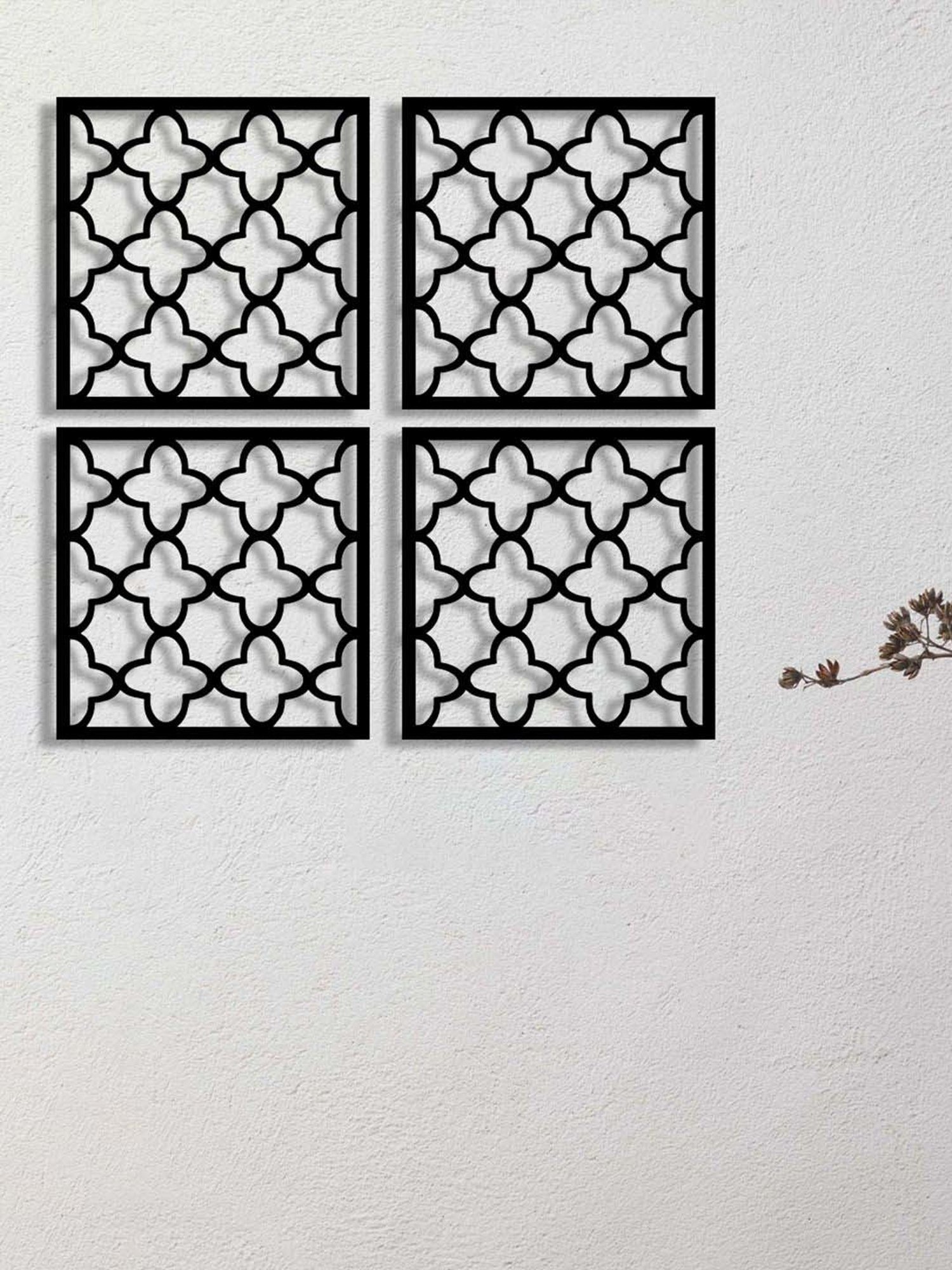 Art Street Black Mdf Jharokha Jali Square Hanging Ornaments Wall Art - Set of 4