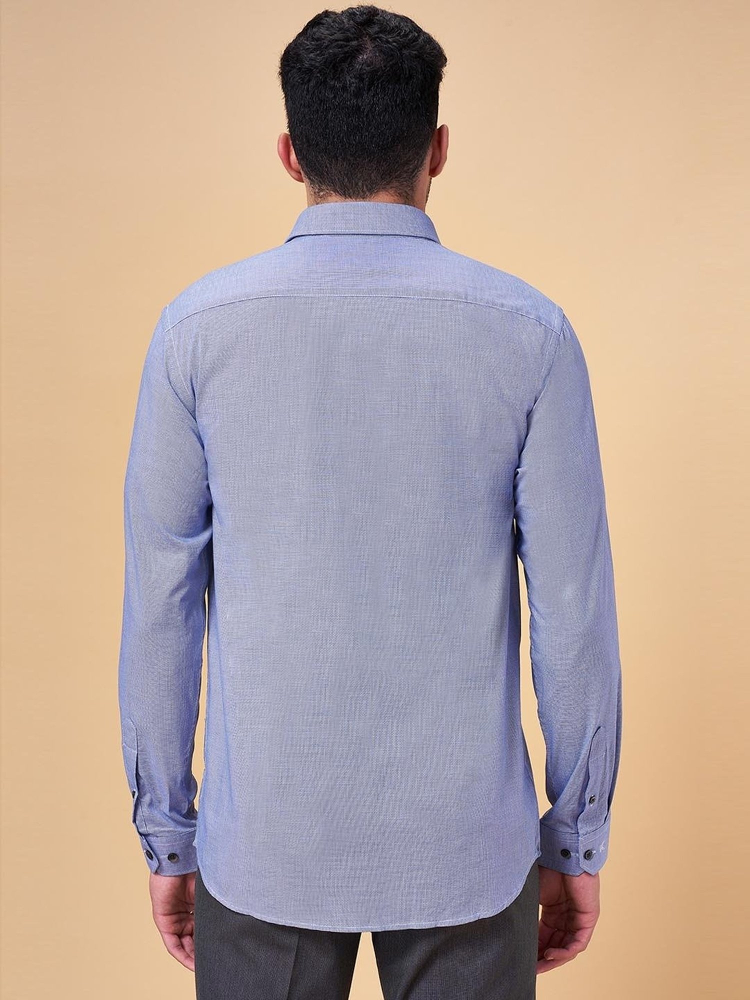 Peregrine by Pantaloons Dark Blue Cotton Slim Fit Shirt