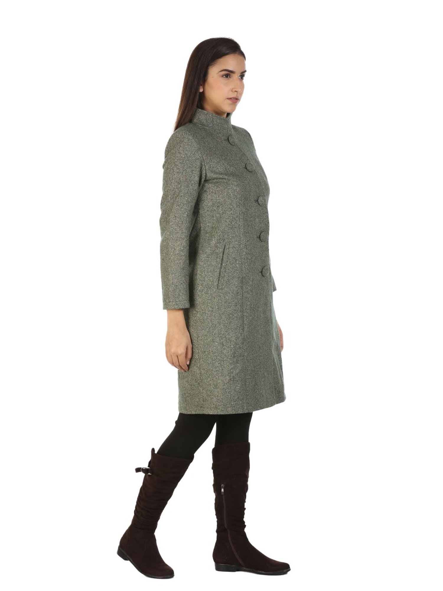 Mustard Grey Textured Overcoat