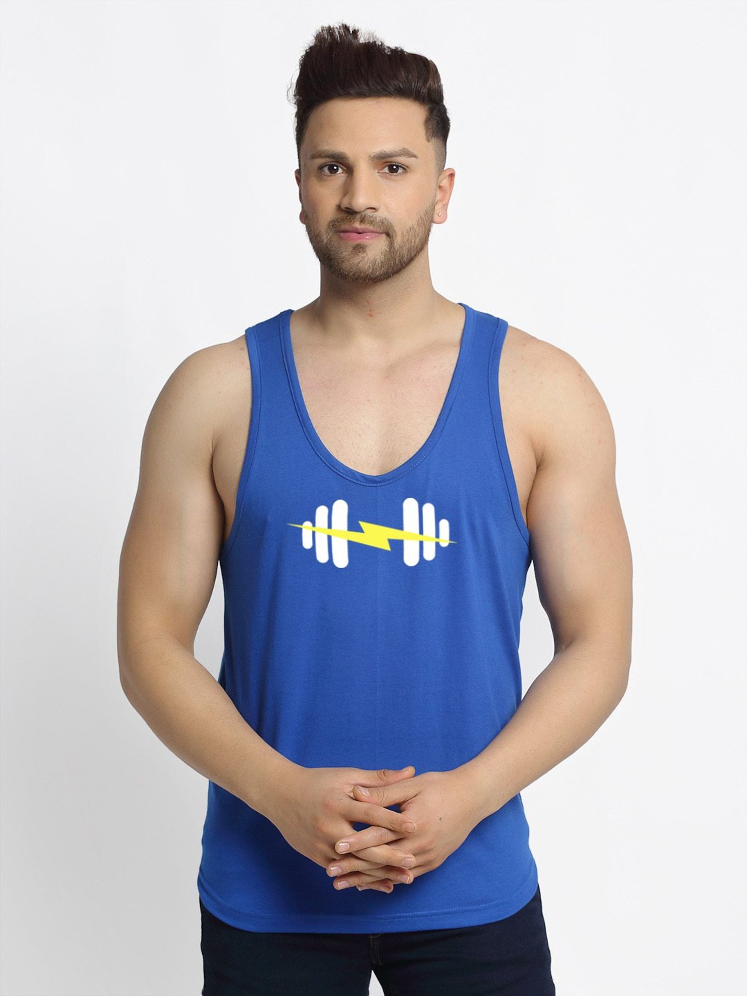 Friskers Blue Regular Fit Graphic Sports Vest