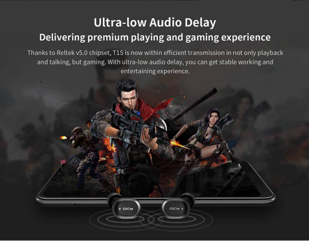 QCY T2C/T1S 2019 new Dual TWS Bluetooth 5.0  Wireless Earphone with 800mAh Charging Box -Black