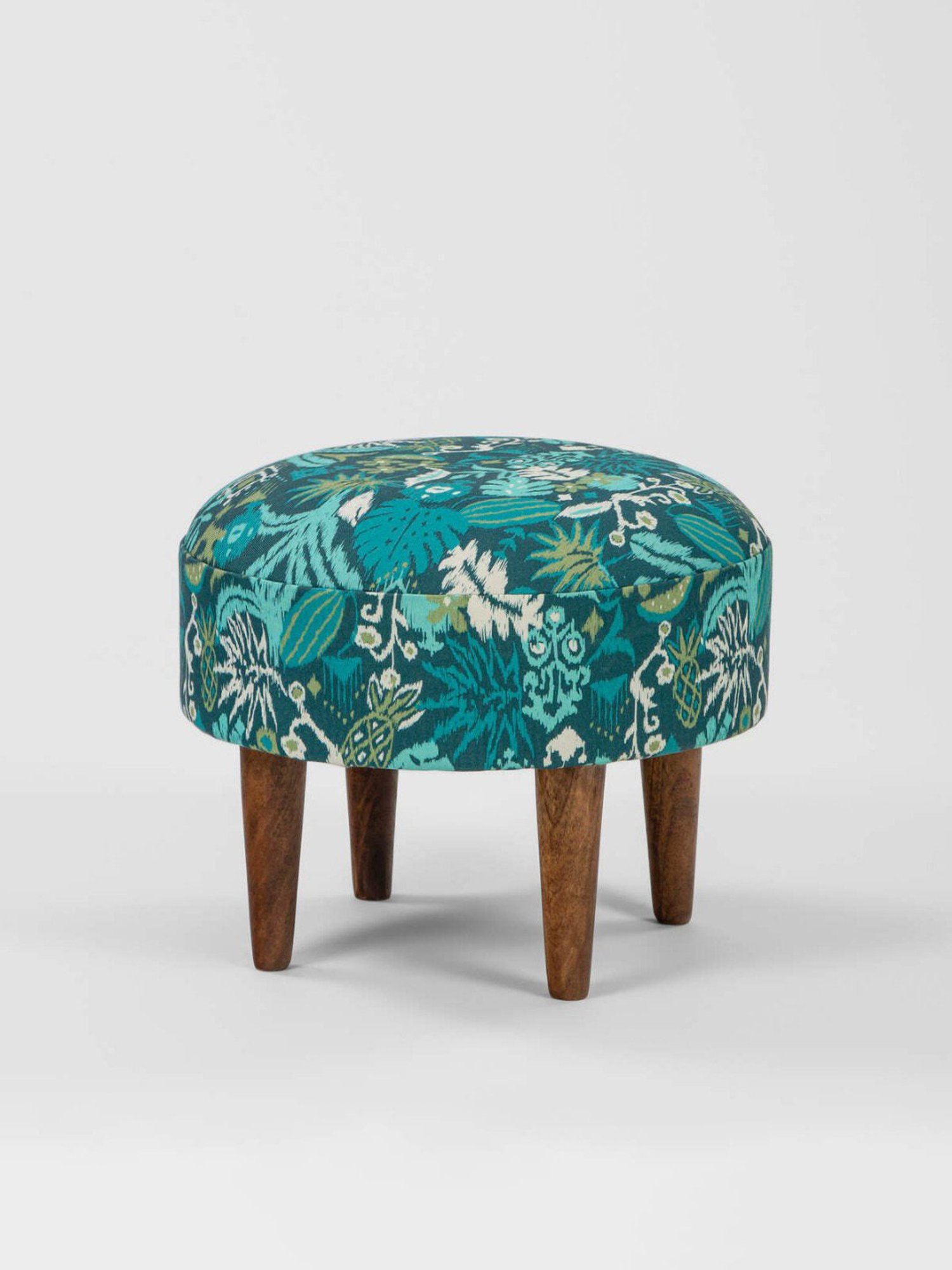 Chumbak Begum Tropical Ikat Green Wood Foot Rest Ottoman