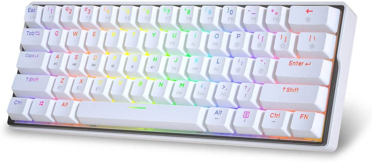 KEMOVE Snowfox Bluetooth 5.1 Wireless/Wired 60% Mechanical Keyboard - RGB Backlit 61 Keys Keyboard - Hot Swappable, PBT Keycap, Full Keys Programmable - White (Gateron Mechanical Switch)