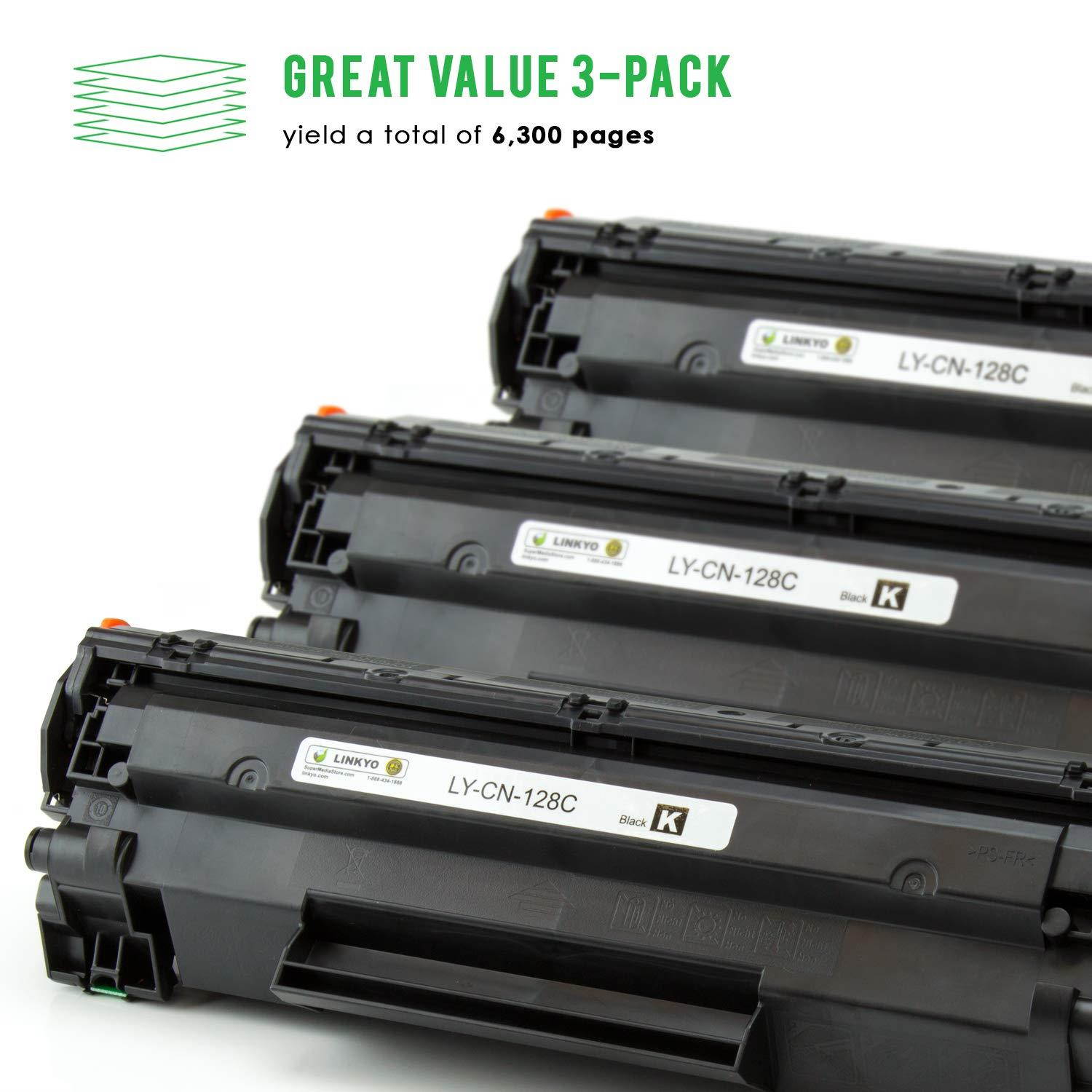 LINKYO Compatible Toner Cartridge Replacement for Canon 128 (Black, 3-Pack)