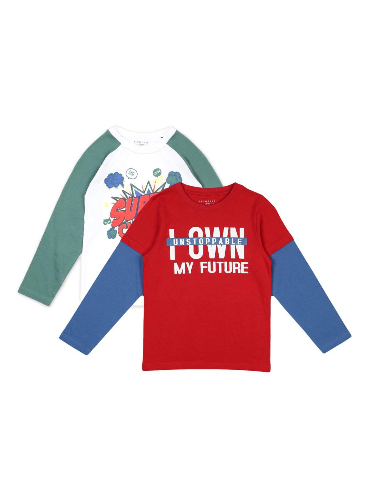 Plum Tree Boys White & Red Printed T-Shirts