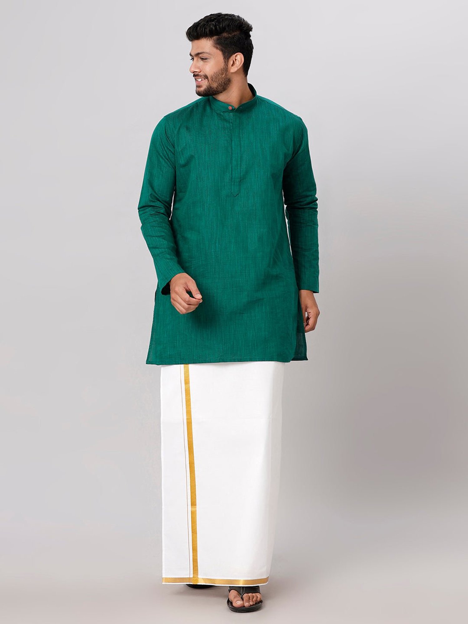 Ramraj Green Cotton Regular Fit Kurta Set with Bottom