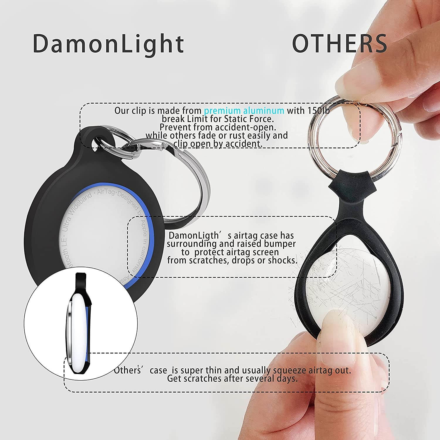 DamonLight 4-Pack Case for AirTag with Keychain, Anti-Scratch Protective Holder Compatible with Airtags Case Wallet Air Tag Ker Ring