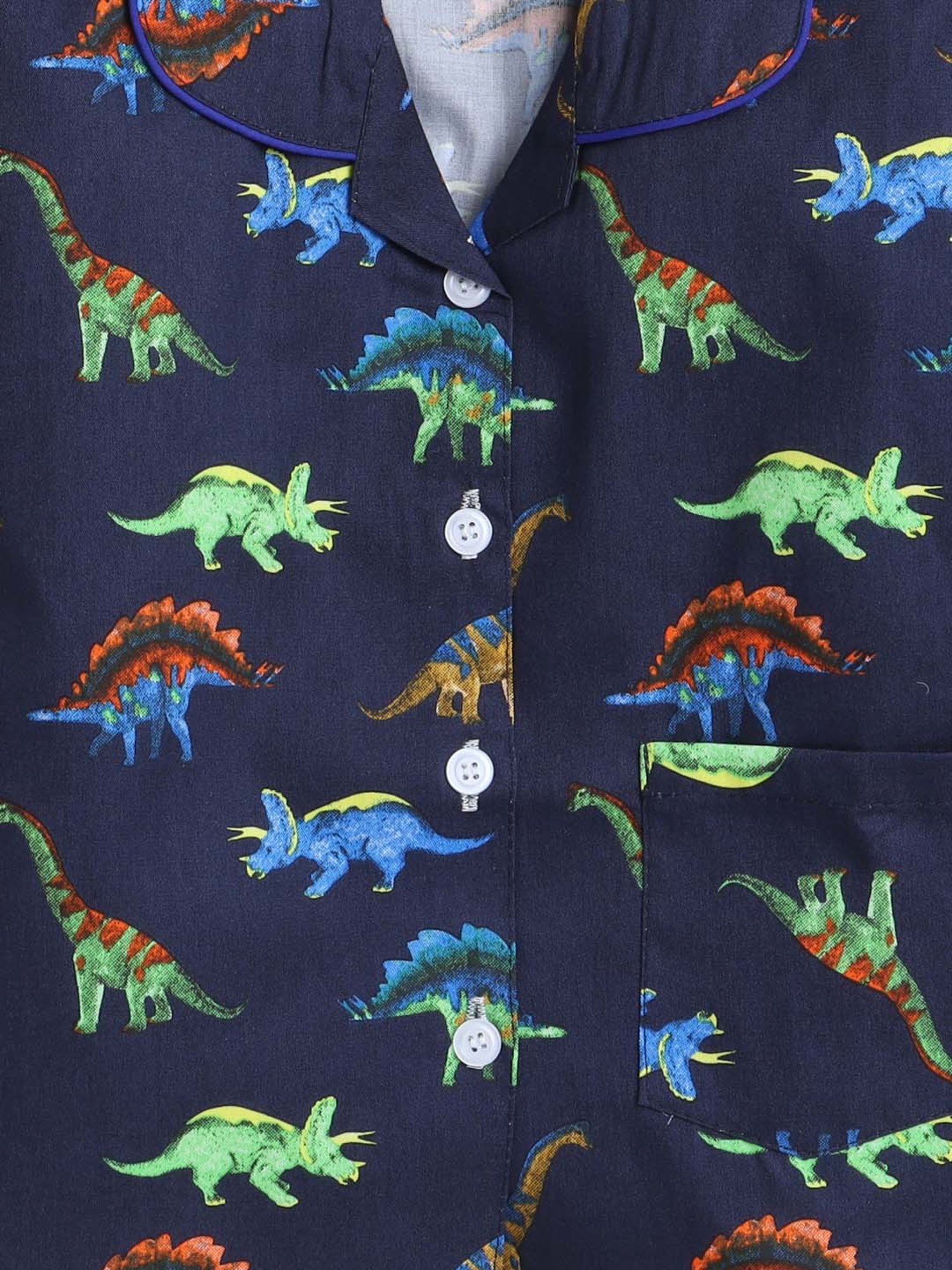 The Magic Wand Boys Navy Cotton Printed Full Sleeves Shirt Set