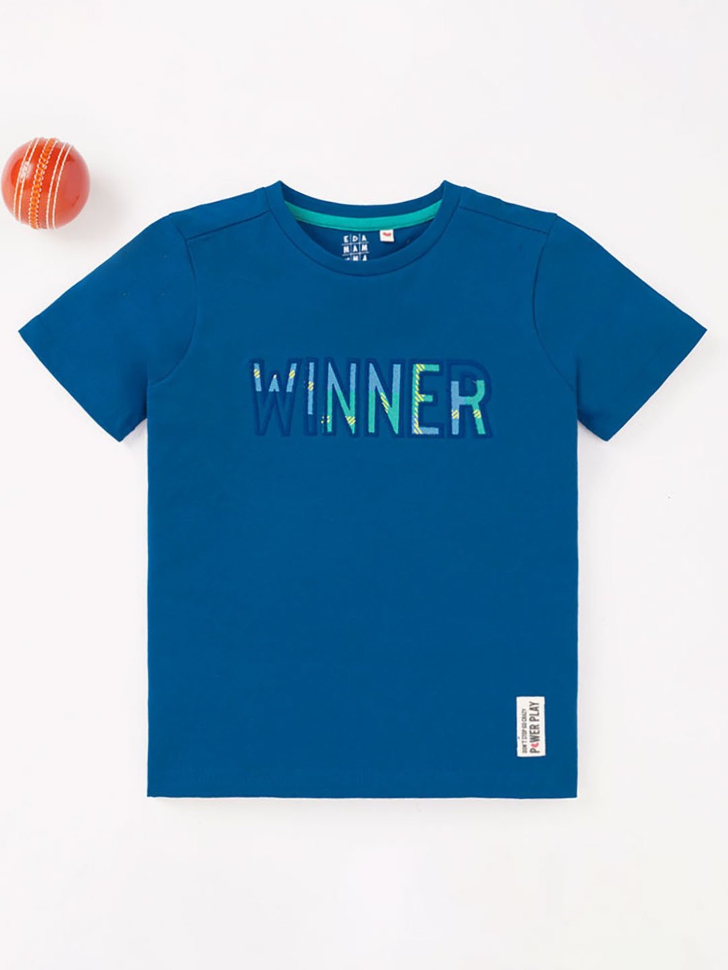 Ed-a-Mamma Kids Dark Blue Embroidered T-Shirt