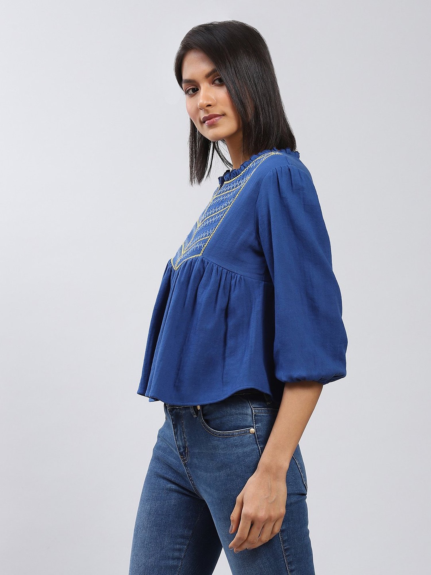 Label Ritu Kumar Blue Embroidered Top