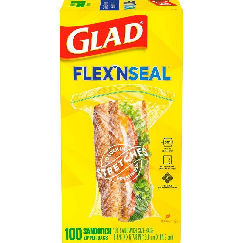 Glad Flex'N Seal + Food Storage Plastic Sandwich Bags - 100ct