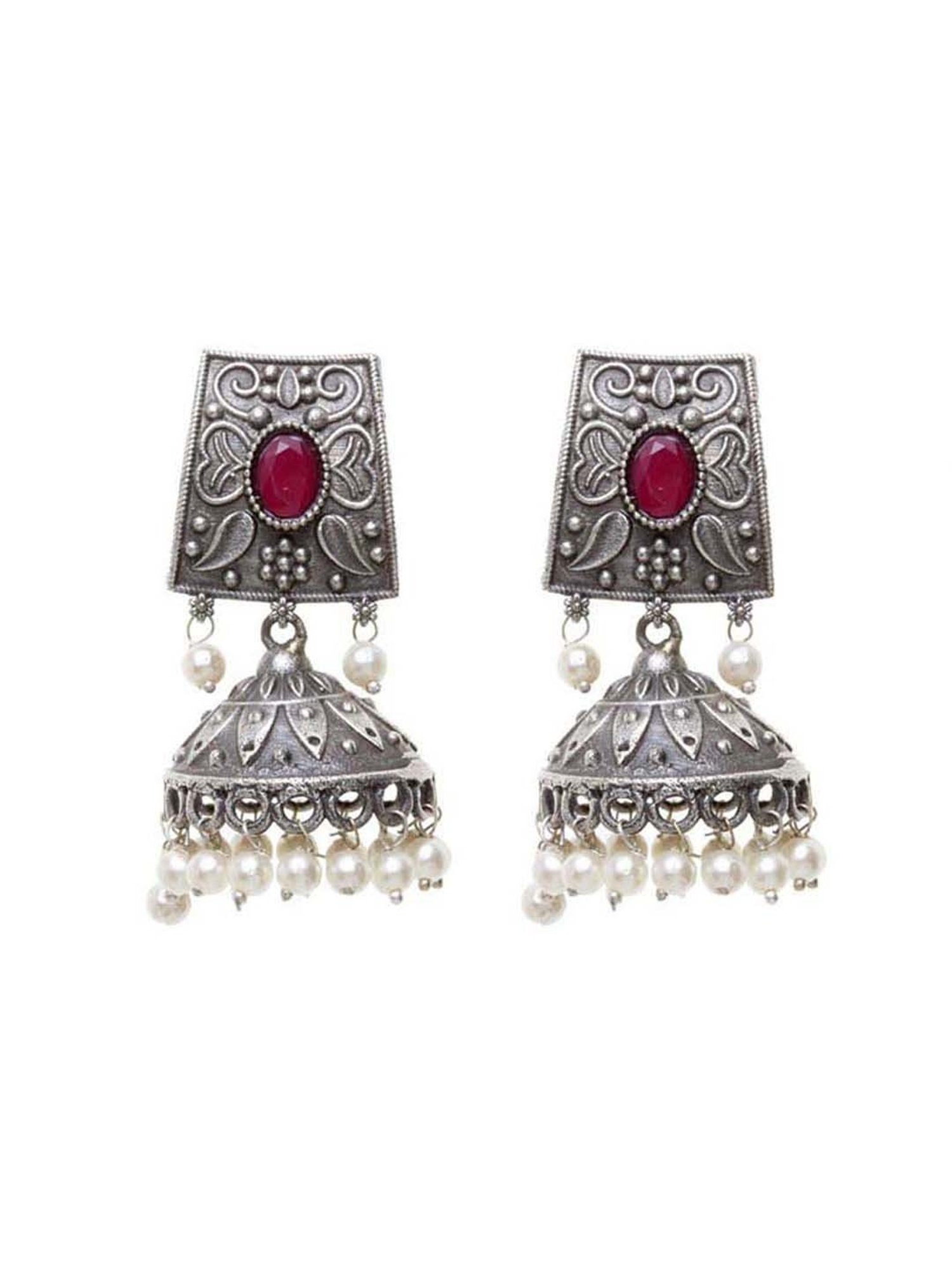 Panash Silver-Plated Oxidized Jhumki Earrings